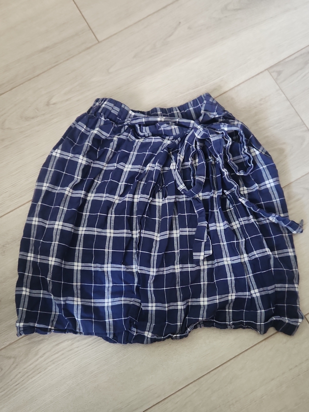 Madewell Navy Blue & White Plaid Mini Skirt with Tie Waist